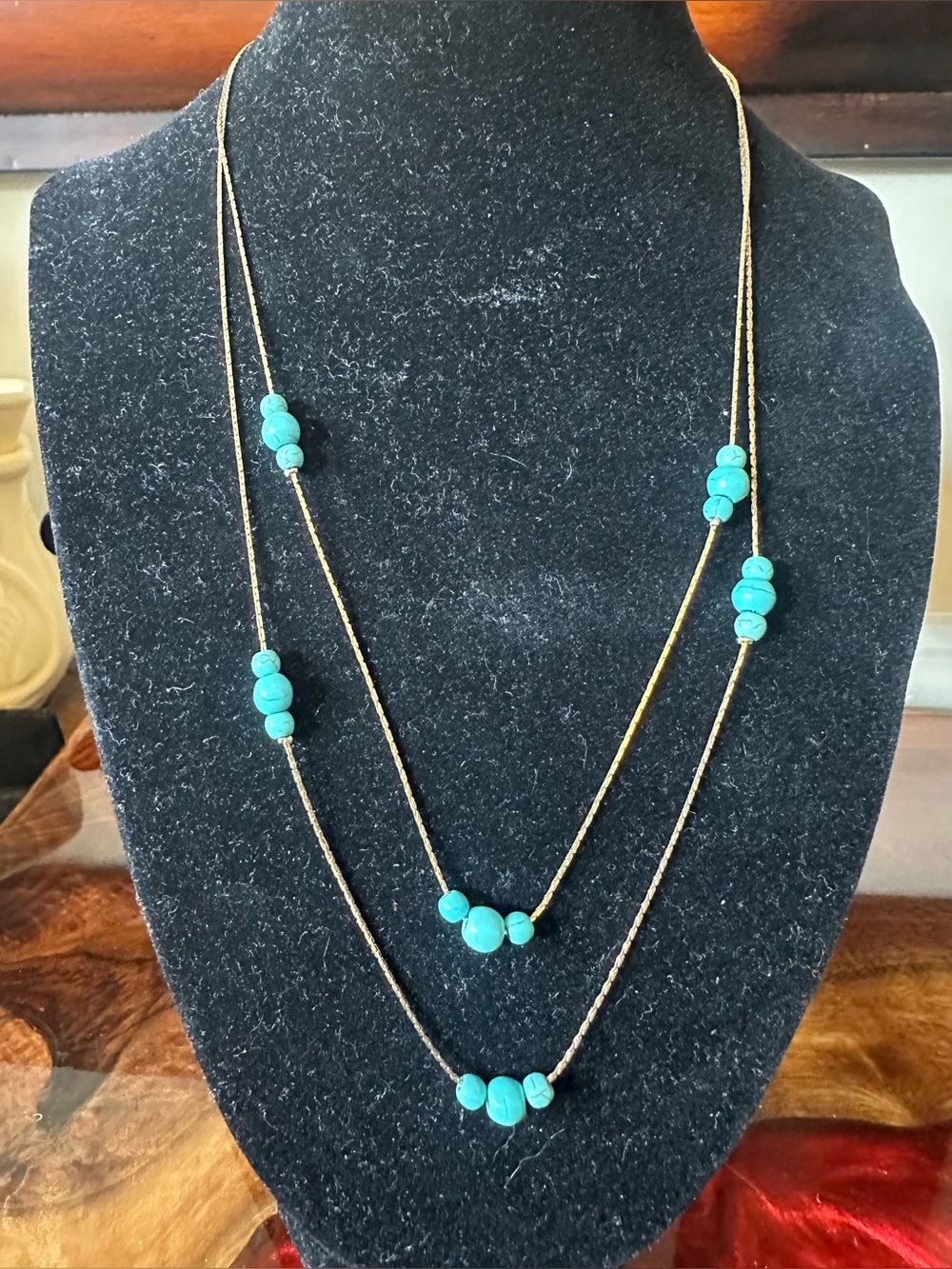 Plunder Turquoise Beaded Station Goldstone Necklace EUC
